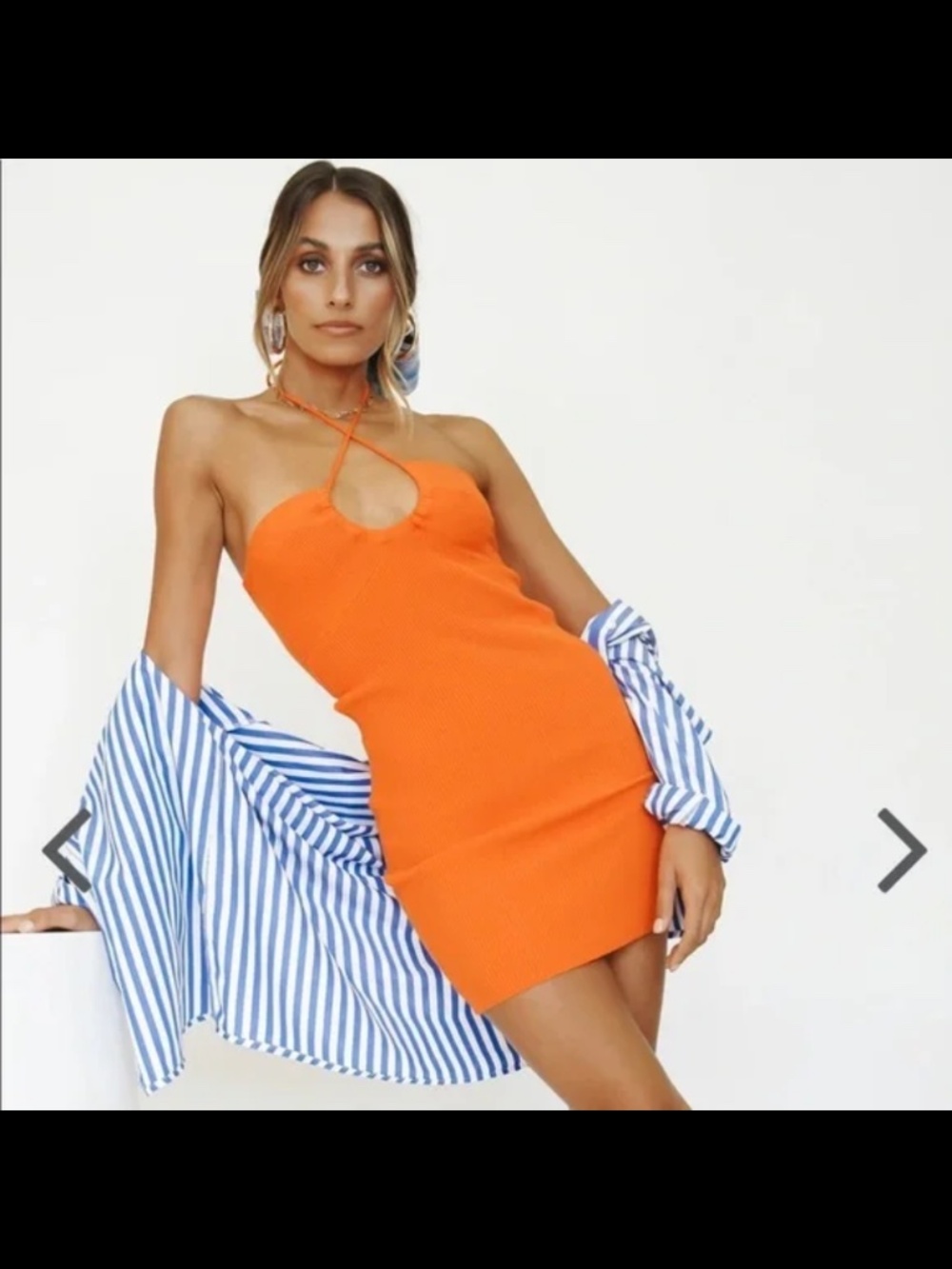 Orange Knit Halter Mini Dress - Small